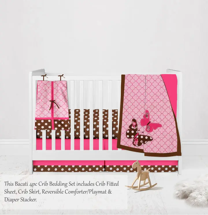Bacati Butterfly 4-Piece Crib Bedding Set - Pink/Chocolate