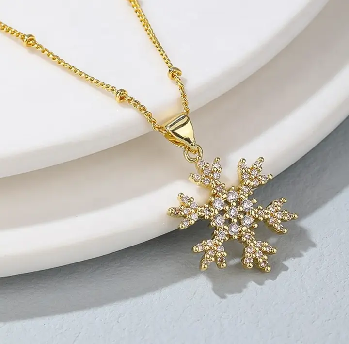 18K Gold Plated Christmas & Winter Holiday Pendant Necklace with AAA Zircon Crystals