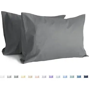 Queen Size Cotton Pillowcases, 100% Cotton Cases Queen, Pillow Cases Set of 2 Envelope Closure, 20*30 inches 2 Pack Pillowcase Solid Color, Soft and Breathable, Steel Gray