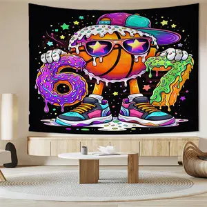 Vibrant Cartoon Basketball Character Tapestry, Playful Wall Hanging Decor, Colorful Digital Print Wall Tapestry, Perfect for Kids' Bedroom, Game Room or Fun Wall Art, Unique Sports Decor