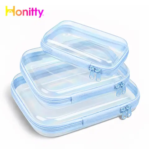 HONITTY Transparent Rectangle Hard Shell Multifunctional PVC Travel Organizer, Portable Zipper Case for Tools, Makeup Kits