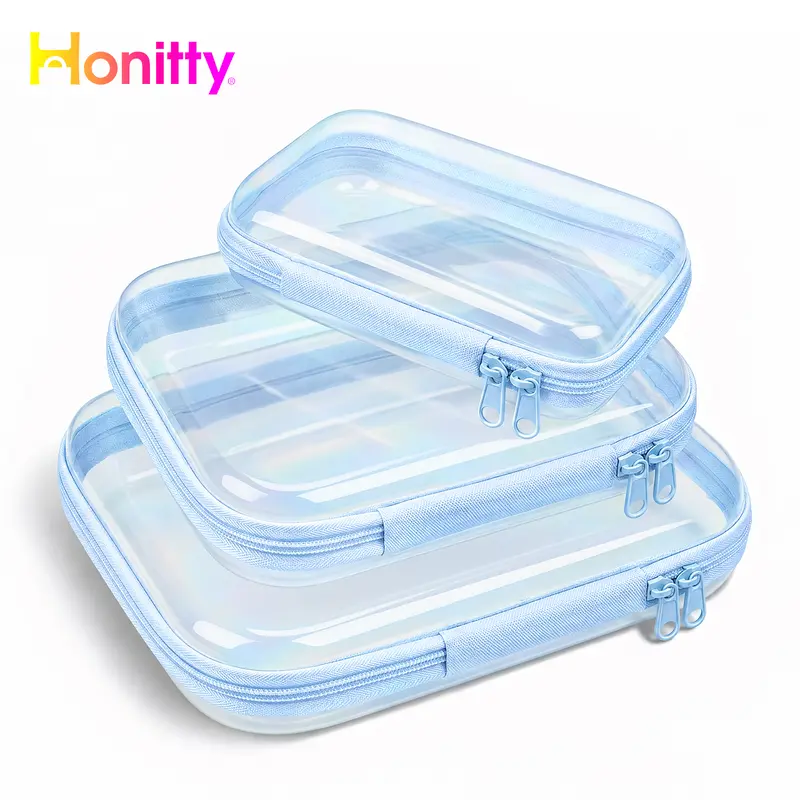 HONITTY Transparent Rectangle Hard Shell Multifunctional PVC Travel Organizer, Portable Zipper Case for Tools, Makeup Kits