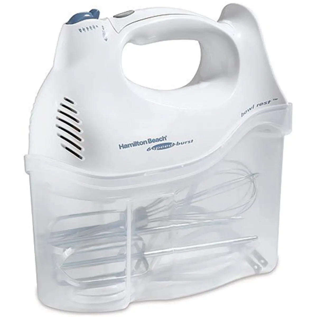 Hamilton Beach 62695V Power Deluxe 6-Speed Handheld Beverage Mixer - Powerful Motor, Speed Control, Quickburst Button, Easy Storage, Includes Traditional Beaters and Whisk, Kitchen Appliance
