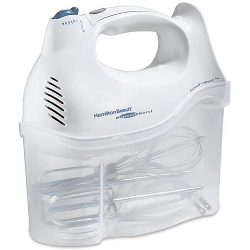 Hamilton Beach 62695V Corded 6-Speed Pulse Hand Mixer - 275W Peak Power Kitchen Appliance, Food Mixer with 6-Speed Control, Ergonomic Design, Quickburst Button, Slower Start to Prevent Splatters, Traditional Beaters, Whisk
