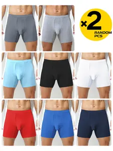 Men's Solid Color Long Briefs, Plain, Random 2/3/4 Pack, Independent Pouch Design, Breathable Comfort High Stretch, Athletic Sporty Fitness Butt Lifting, Body Shaping Underwear