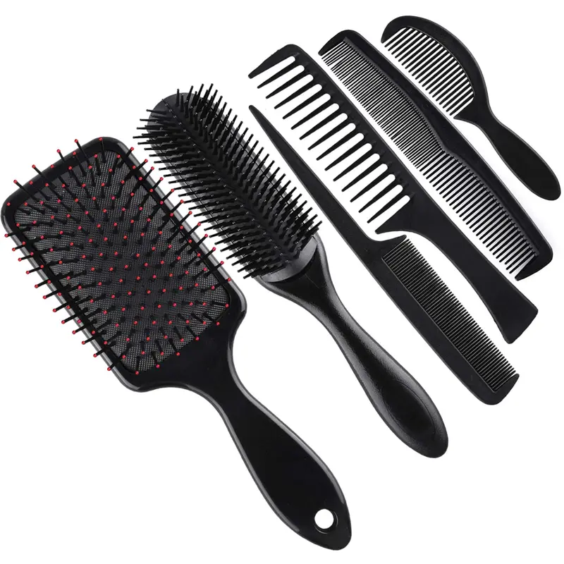 6 Pieces Hair Brush Comb Set,Paddle Brush Detangle Hair Brush and Black Combs for Men and Women Wet,Dry,Curly and Straight Hair,Halloween Christmas Party Gifts,Hand Tools Kits