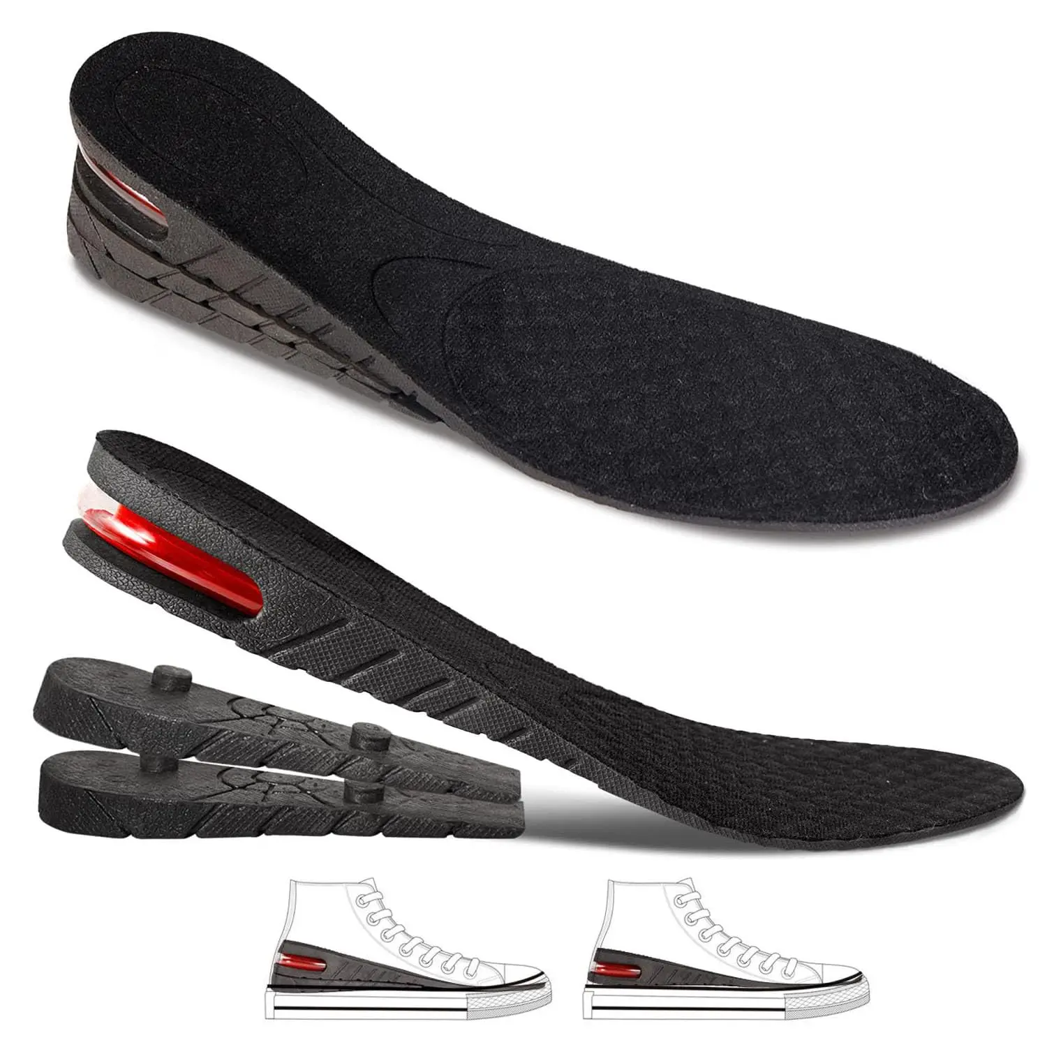 Men's Height Increase Inserts Kit - 3-Layer Invisible Boosting Soles with Air Cushion Heel, 2.7 in Height Lift