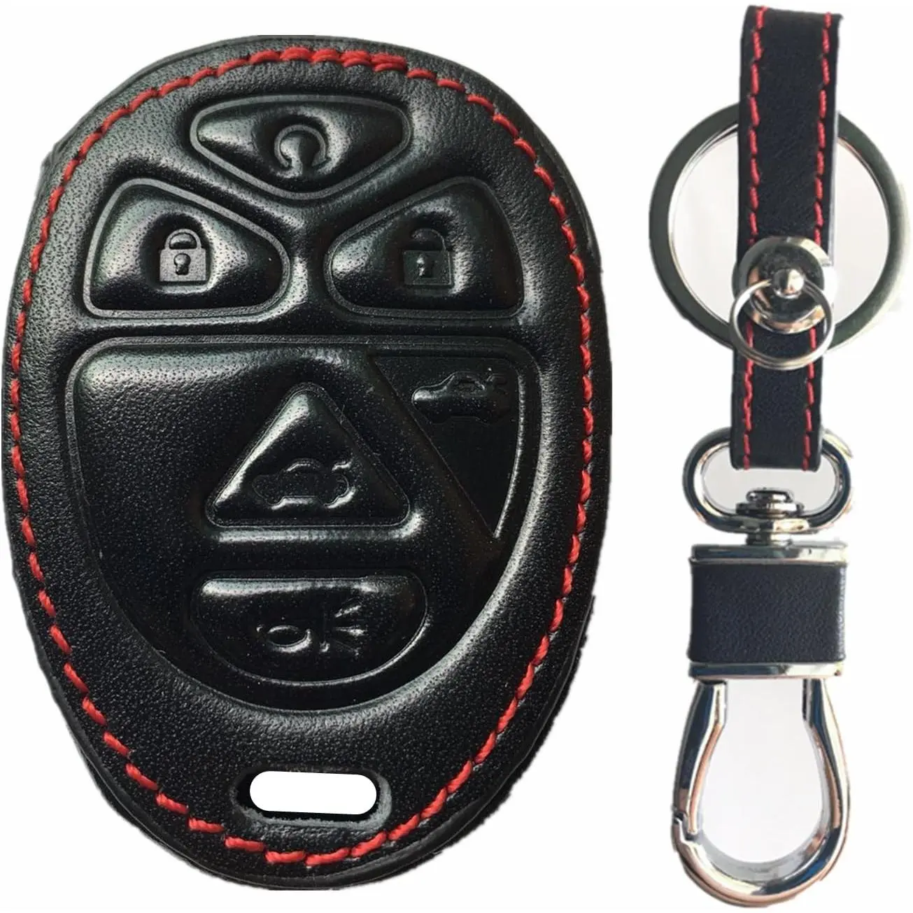 Durable Leather Car Key Protect Cover - Keyless Entry Remote Fob Case Replacement for Buick, Cadillac, Chevrolet, GMC, Saturn 6 Button Key Fobs (Fits OUC60270, 15913427), Classic