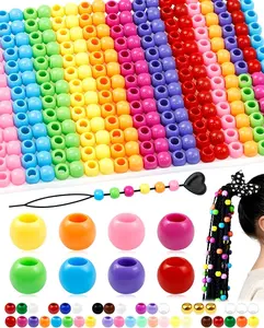 200pcs Large Hole Hair Beads + 100 disposable black rubber bands, for DIY Bracelets Necklaces Crafts, Keychains & DIY Crafts