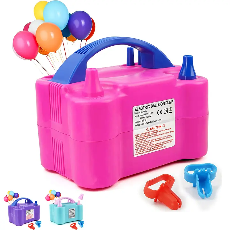 Electric Air Balloon Pump, Portable Dual Nozzle Balloon Inflator, 110V 600W Balloon Blower for Birthday Party, Wedding, Baby Shower & Party Decorations, Hot Pink