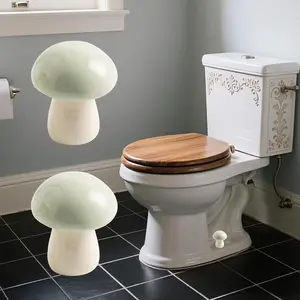 Decorative Cute Mushroom Ceramic Toilet Bolt Covers Set of 2, Toilet Screw Cap Covers for Toilet Bowl Bottom Floor, Bathroom Decor Green