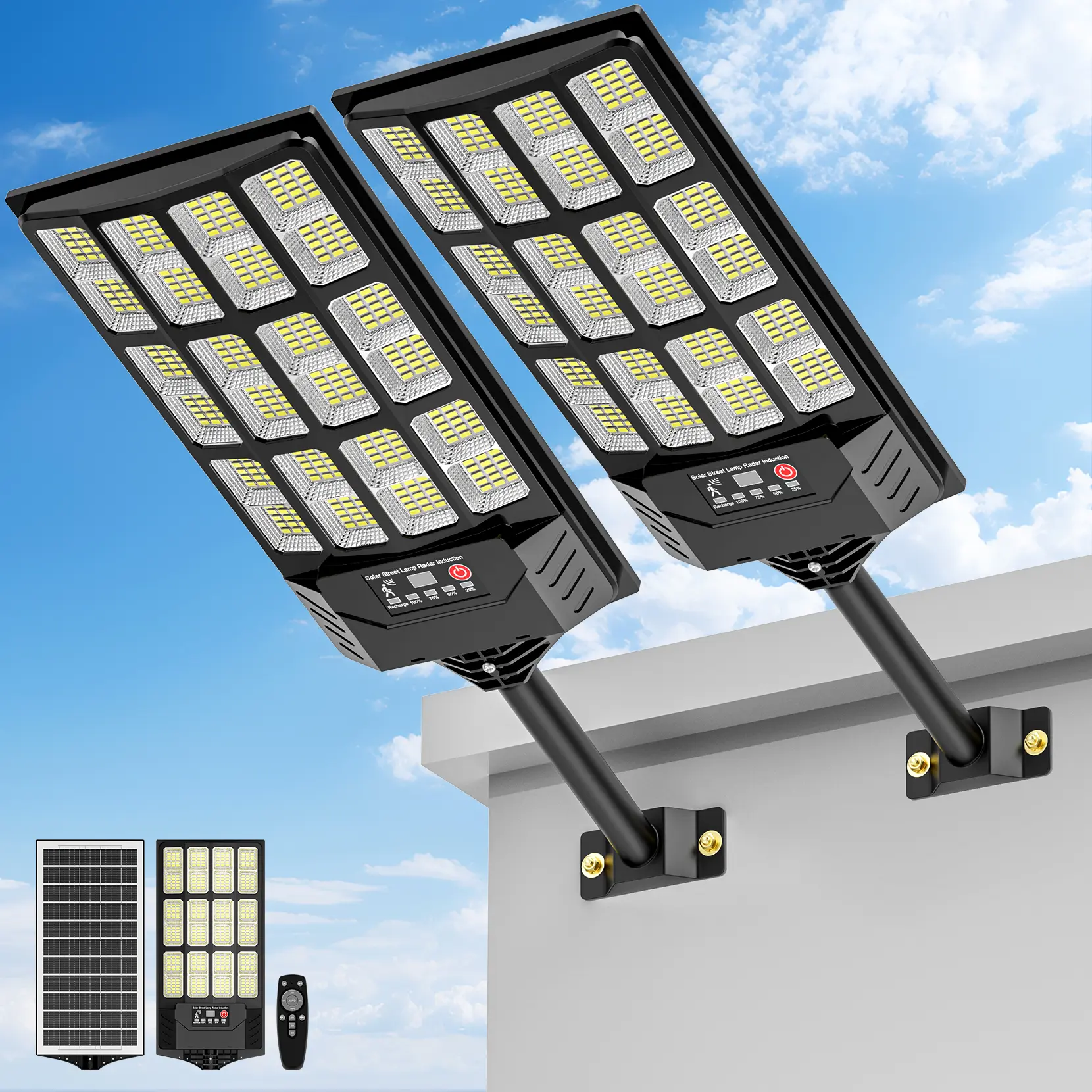 2Pack Solar Street Light Outdoor Waterproof,6500K 320° Wide Angle Solar ...
