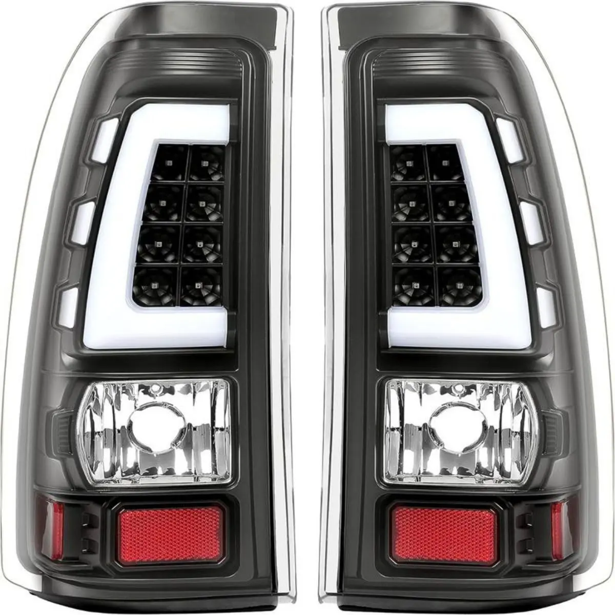 LED Tail Lights Compatible with 1999-2006 Co 1999-2002 GMC Sierra 1500 2500 3500 Tube Bar Taillight Lamp (Clear Lens+Black Housing), Led Lights Car, Rear Lights