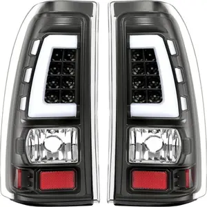 LED Tail Lights Compatible with 1999-2006 Co 1999-2002 GMC Sierra 1500 2500 3500 Tube Bar Taillight Lamp (Clear Lens+Black Housing)