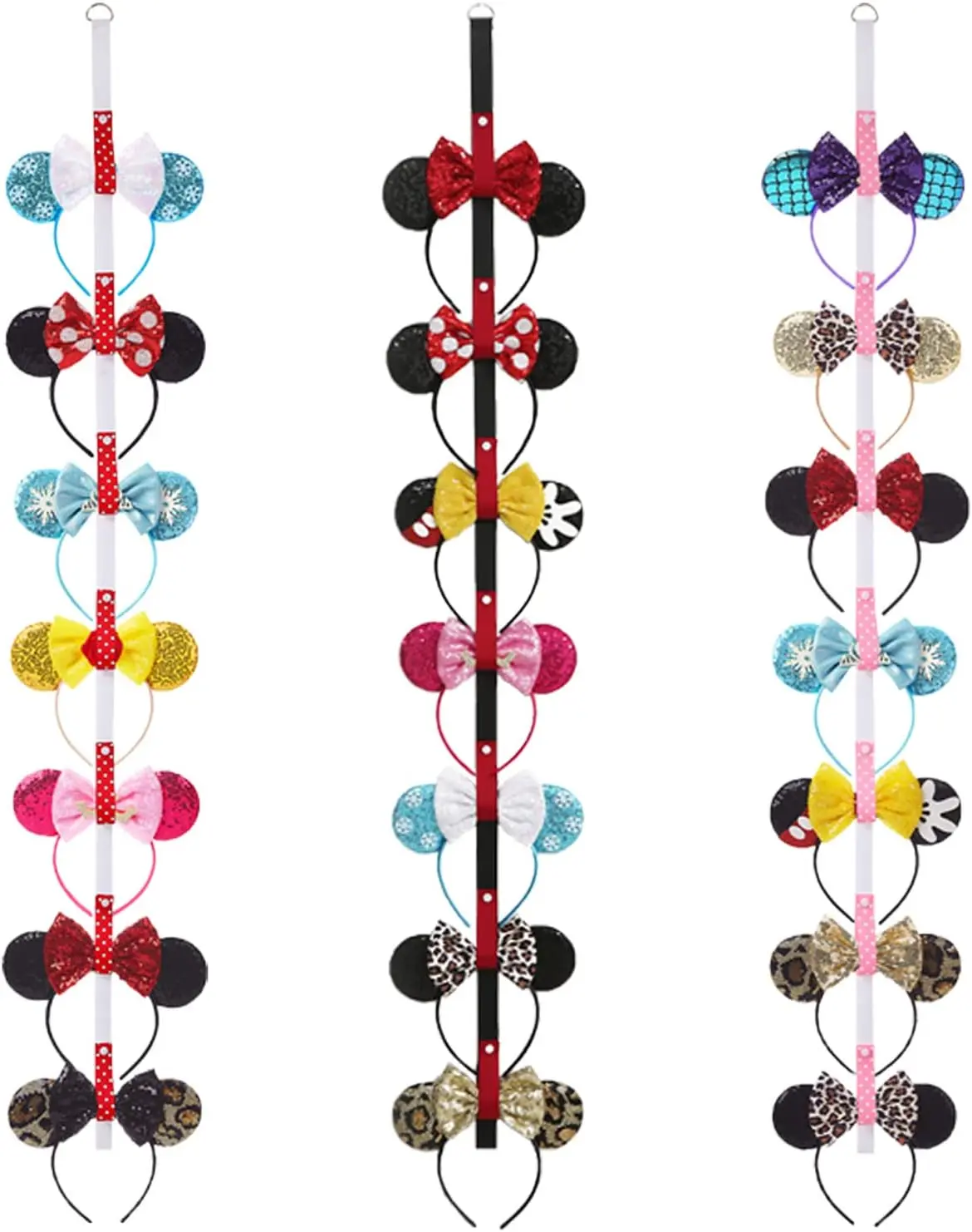3Pcs Mouse Ears Headband Holder Headpiece Hanger Organizer Hair Accessories Storage Hanging Wall Display Decor | Hanging Wall Display Décor, Each Holder Has 7 Spots, Baseball Cap Storage, 53" × 0.6", Vertical Arrangement