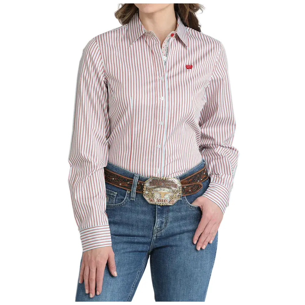 MSW9165090 Cinch Women's Long Sleeve Button Up Tencel Western Shirt - White Stripe