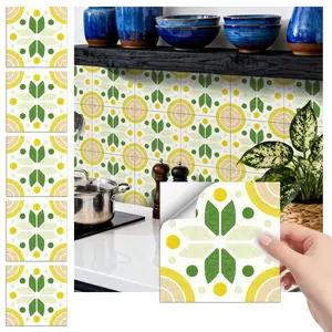 24PCS/Box FHZ Yellow-Green Retro Geometric Art Tile Sticker | Matte PET Peel-and-Stick | Vibrant Waterproof Kitchen Backsplash