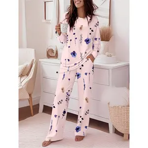 Autumn and Winter Round Neck Long Sleeve Top and Casual Pants Set with Pockets