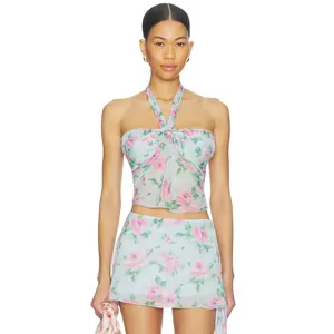 Frankies Bikinis Maribel Chiffon Halter Top in Watercolor