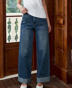 Women's Wide Leg Jeans High Waisted Stretchy Jeans Straight Leg Loose Fit  Denim Pants