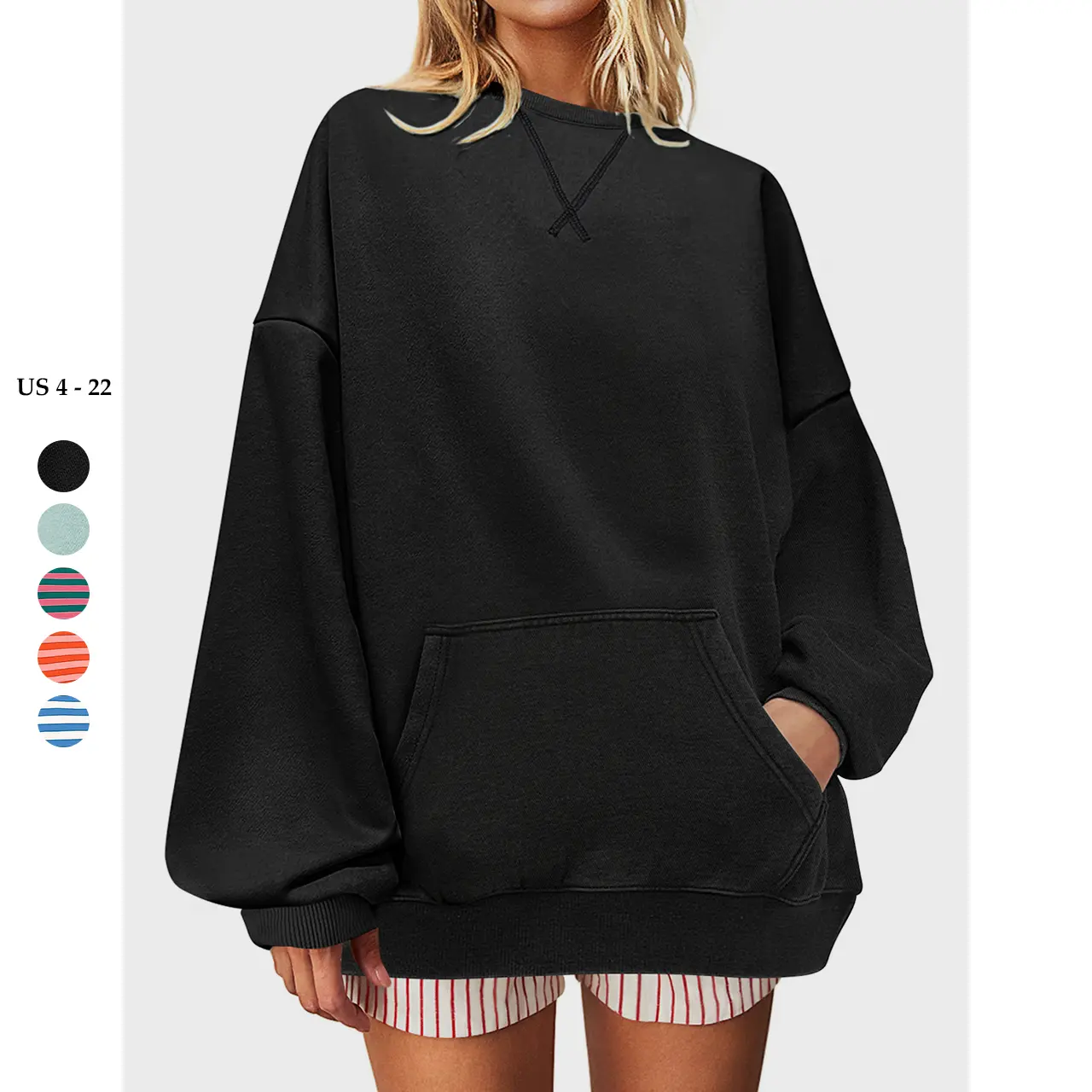 UEU Women Oversized Striped Colorblock Crewneck Sweatshirt with Pockets Long Sleeve Loose Fit Pullover Casual Streetwear Top Trendy Fall Outfit FallFreshness
