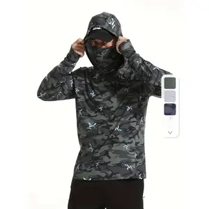 Men's Quick-Dry Stretch Sun Protection Hooded Shirt with Active Fish Print - Lightweight Breathable Long Sleeve for Fishing, Hiking, Cycling, Surfing & Outdoor Activities, Machine Washable Regular Fit, Beach Party Attire |   Youthful Design |   Quickdry S