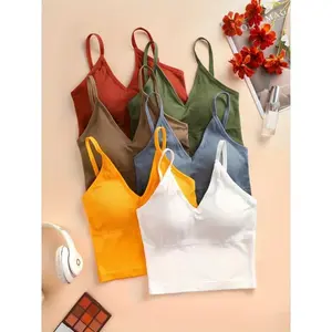6-Pack Stretchy Sleeveless Crop Tops - Ribbed Tank Tops for Women, Assorted Colors, Casual Style, Comfort Fit, Multicolor Short Fabric Knit Womenswear