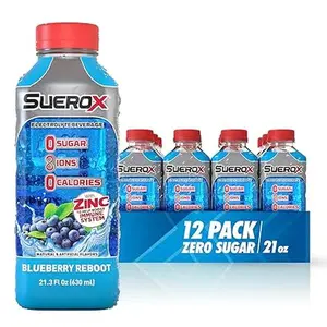 SueroX Zero Sugar, Blueberry Reboot,  12 Pack, Electrolyte Drink for Hydration and Recovery, Unique Blend of Electrolytes & 8 Ions, Zero Calorie, Refreshing Beverage, Sports Drink, 21.3 Fl Oz,  - 12-pack Blueberry Reboot