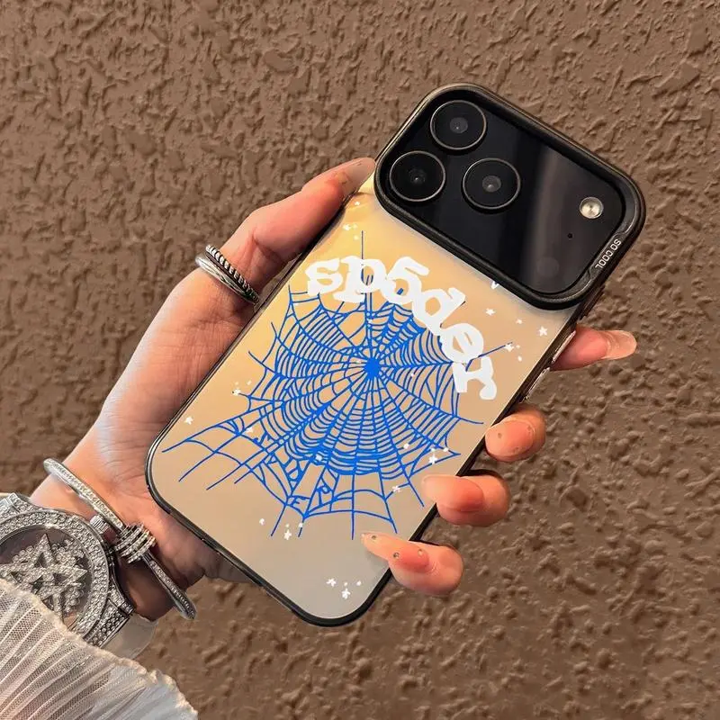 Blue Spider Web Phone Case, IMD Material Black, Suitable for iPhone 17 Pro Max 17Air, 16,11, 12, 13 Pro Max, 14 Pro Max, and 15, X XS MAX Design Black Friday LB Protectors