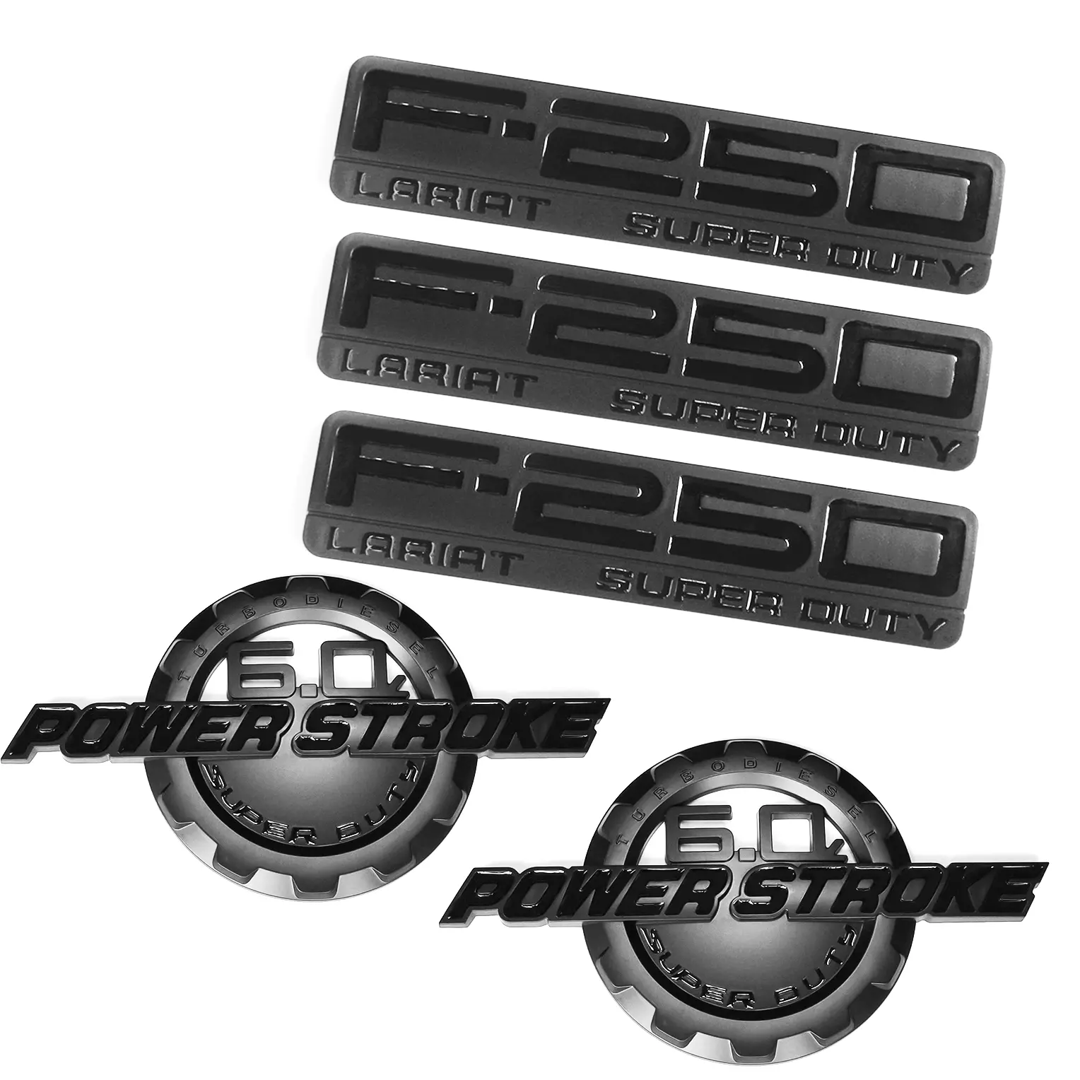 Black with Red Lettering Emblem Set, Adhesive Vinyl Truck Sticker Decals for 2003-2007 6.0L Power Stroke F-250 Lariat Super Duty, Adhesive Decals, Truck Sticker Decal