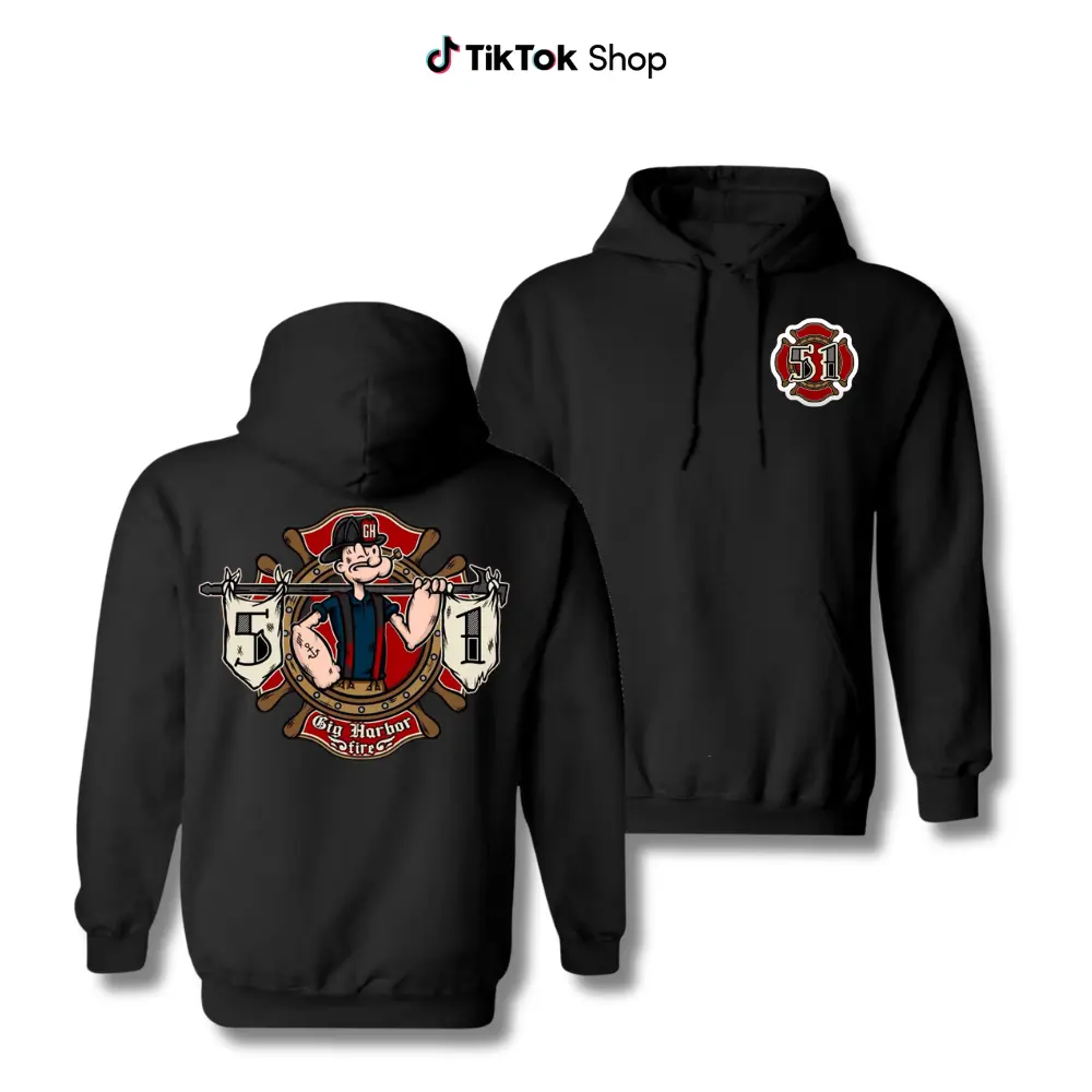 Firefighter 51 Hoodie, Vintage Streetwear Pullover Sweatshirt For Men And Women, Cartoon Style Fire Dept Graphic, Gift For Firefighters And First Responders