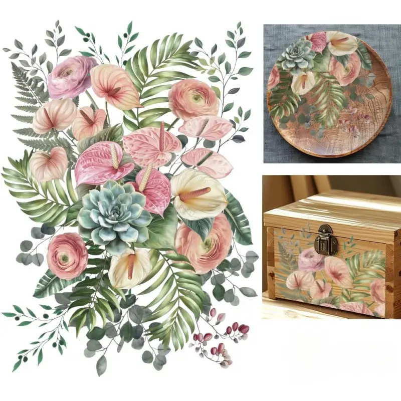 3 Sheets Flower Bouquet Rub on Transfers for Crafts and Furniture 12x6inch Calla Lily Floral Buttercups Ferns Furniture Transfer Stickers for , Glass, Wall