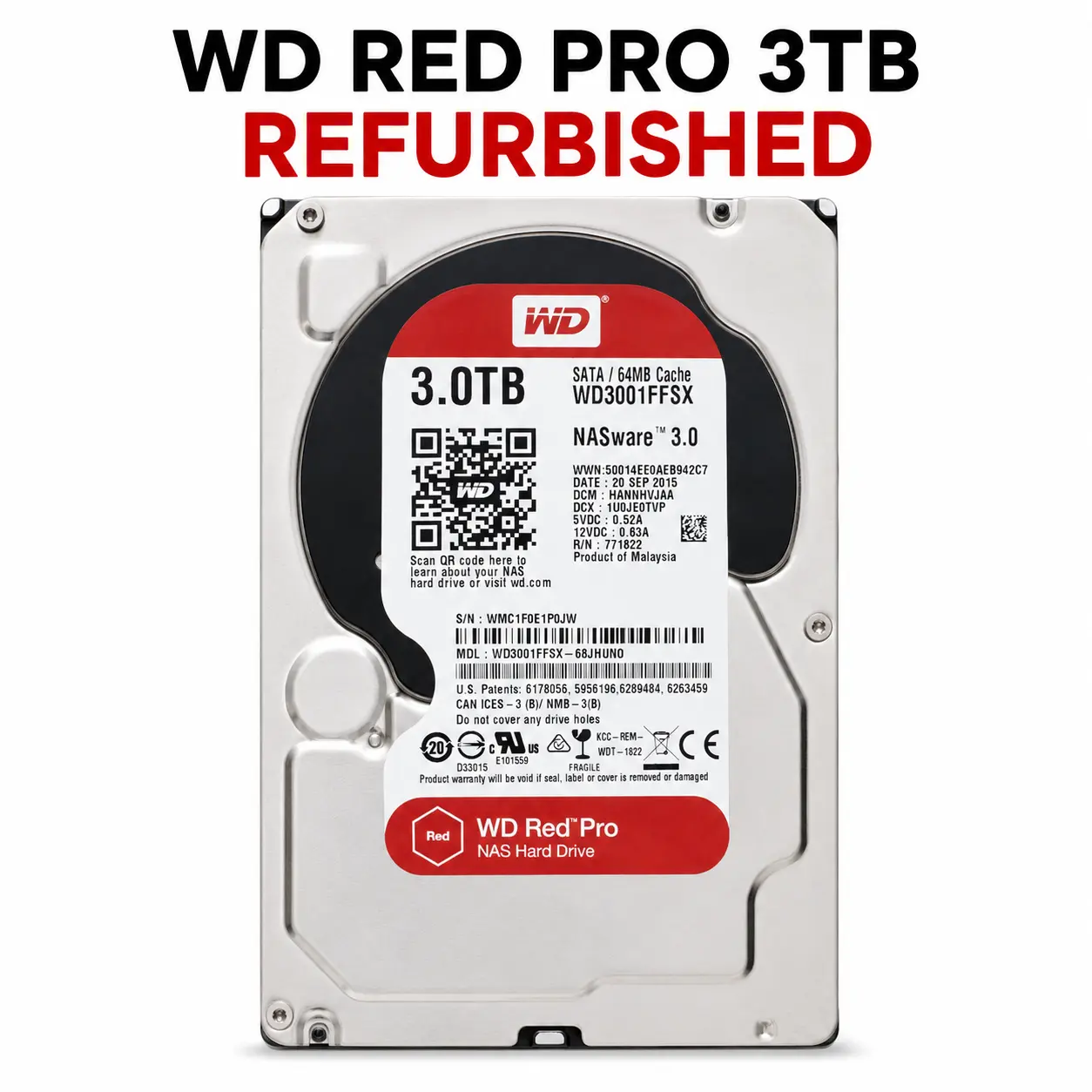 WD Red Pro 3TB 3.5-Inch SATA Internal Hard Drive HDD, 7200RPM, 64MB Cache, NAS Storage for Desktop PC and Server