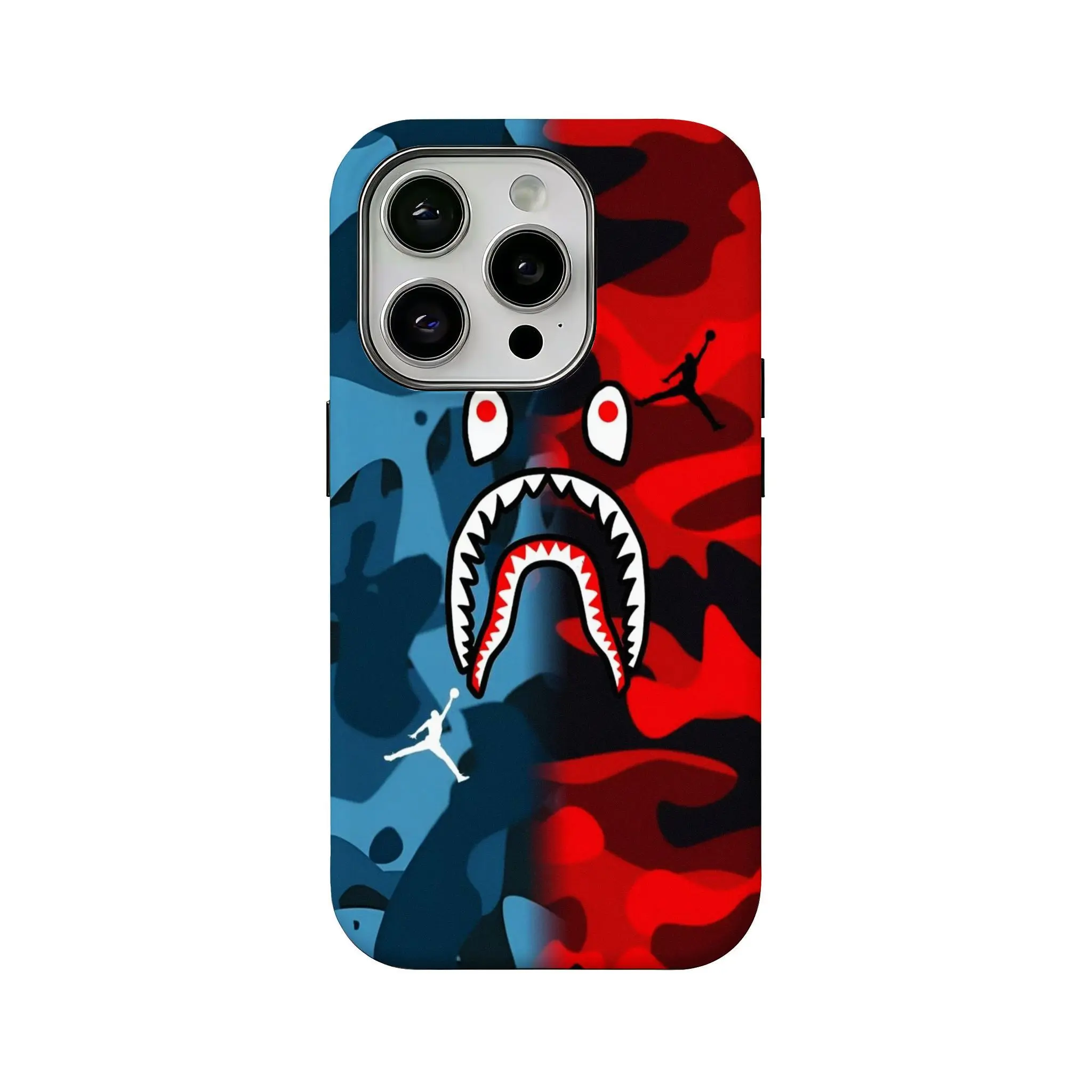 Cartoon shark pattern phone case, compatible with iPhone 12, 13, 14, 15, 16 and 17. Slim, scratch-resistant, premium glossy hard case.