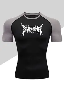 Men's Quick-Dry Compression T-Shirt, Workout Rash Guard, Artistic Print, Breathable Moisture-Wicking Fabric, Ideal for Gym, Running, Training, Outdoor Sports