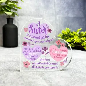 Gift For Sister Friend For Life Pink Purple Flower Heart Keepsake Plaque Birthday Present Keepsake Gift Acrylic Trinket Acrylic Plaque Sign Acrylic Plaque Decor