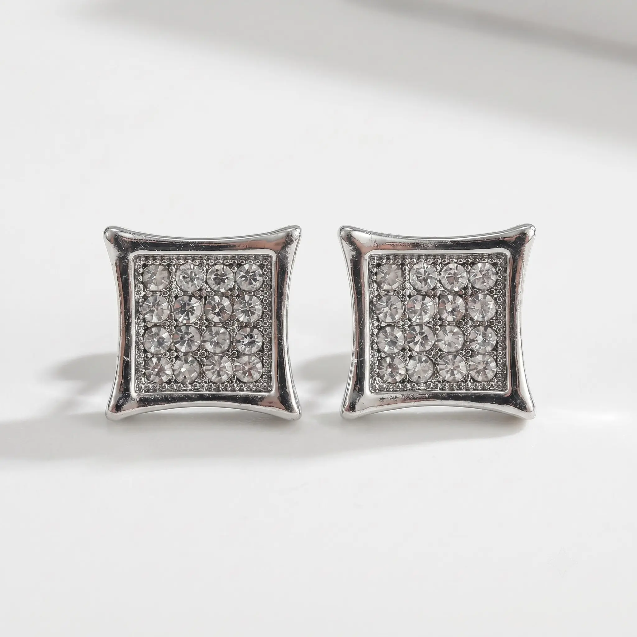Women's Silver-Tone Pave Rhinestone Square Stud Earrings - Geometric Crystal Bling Costume Jewelry for Daily Wear, Ideal Gift for Party Wedding, Crystals