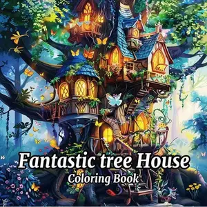 Adult Stress Relief Coloring Book, Escape Reality, Fairy Tale Treehouse Experience, Layered Line Art, Relaxing Activity, Imaginary Gift, Fantastic Tree House