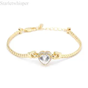 Trendy 14K Gold Plated Snake Chain Bracelet for Women, Dainty Heart Zirconia Jewelry, Stylish Everyday Wear Accessory, Perfect Gift for Her        ， ， ，