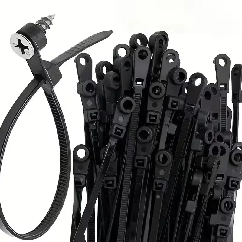 100 Nylon Zip Ties with Screw Mounting Hole, Self-Locking Wire Cable Ties for Office & Industrial Use, Secure Cable Management Solution