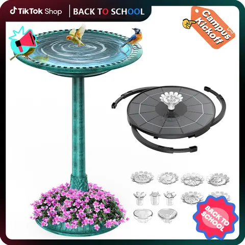 AISITIN Bird Bath Outdoor Polyresin Birdbath with 2.5W Solar Fountain Combo Set for Gardens & Patios Multi Watering Patterns Elegant Design Sturdy Construction Back to School Promotional Offer