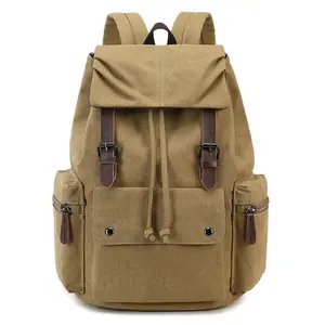 Retro Canvas & Leather Laptop Backpack, 15.6 Inch Durable Unisex Bag for Hiking, Work & Travel, Water Resistant Daypack