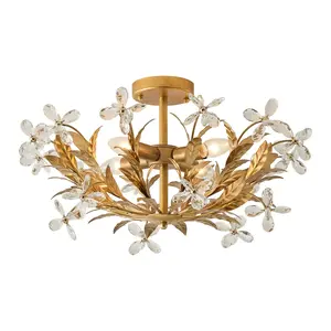 24" Quintion Golden Crystal Ornament Semi-Flush Mount Ceiling Light