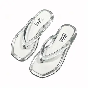 2026 Clear White Flip Flops for Women, Square Toe Transparent Strap Thong Sandals, Non-slip Comfortable Jelly Slippers for Summer, Beach & Casual Wear