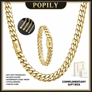 technology anti-rust new 14K Gold-Plated Cuban  new anti-rust technology Bracelet & Necklace Set Waterproof Fade-Proof Hypoallergenic 8mm Sizes Timeless Shine for Every Look  gift