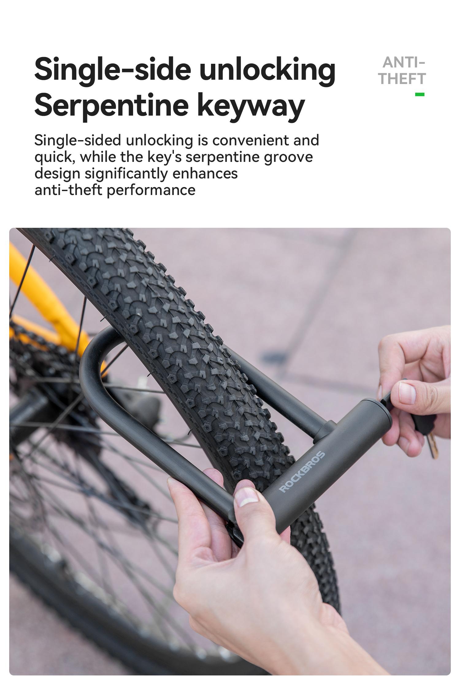 ROCKBROS Heavy Duty Bike U-Lock, Hardened Alloy Steel Anti-Theft Double Shackle with Loop Cable, Mounting Bracket, 2 Copper Keys, Rust-Resistant Silicone Coat, Easy Installation, Ebike Accessories for Scooters, Prolongs Lock Life