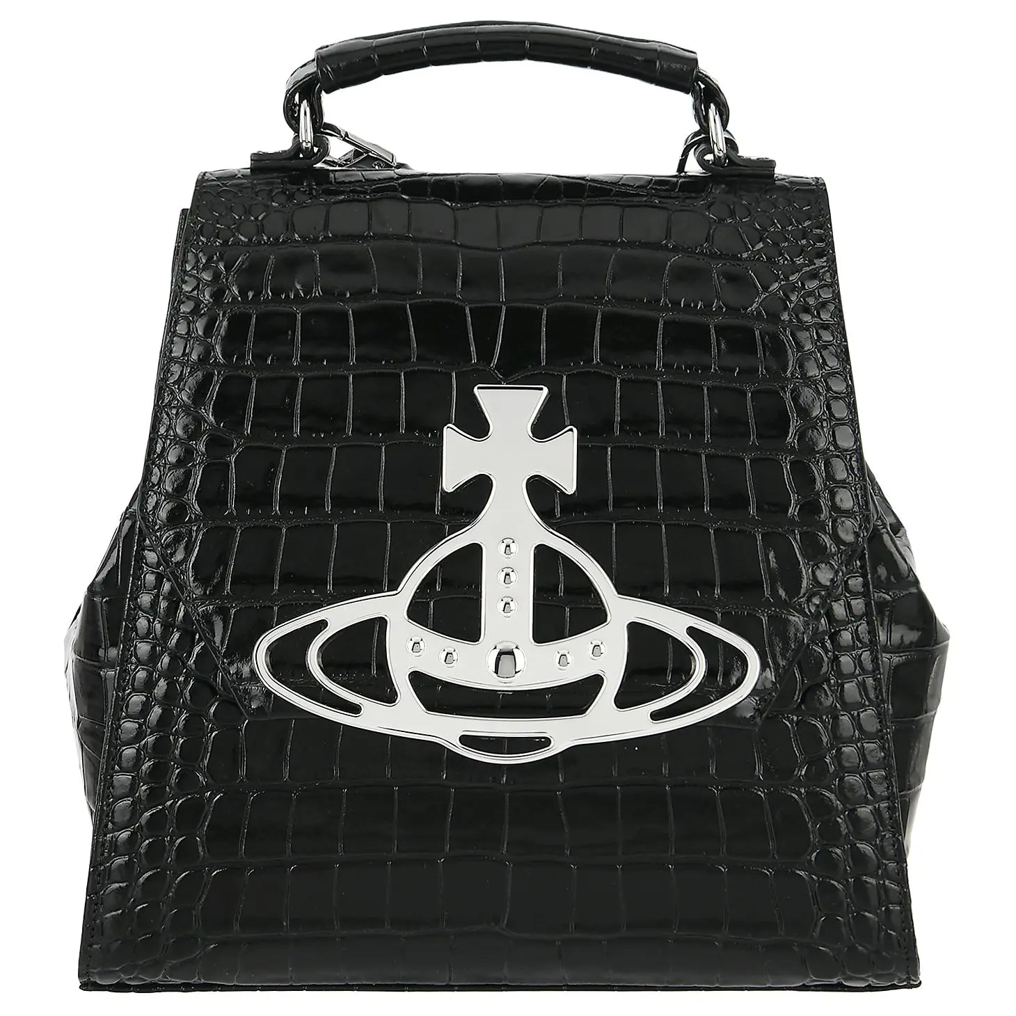 Women's Vivienne Westwood Saturn Logo Calfskin Backpack, Stylish Functional Black Backpacks for Women, Backpacks Women