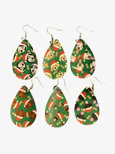 Faux Leather Teardrop Earrings, Christmas Earrings, Dangle Earrings, Yellow Lab, German Shepherd, Husky, Dachshund, Pit Bull, Christmas, Holiday, Black Lab, Labrador, Santa Hat