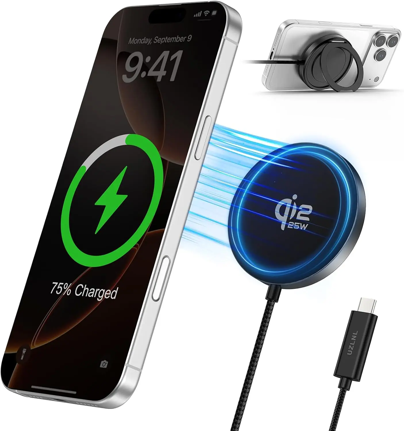 2 Pack 25W Magnetic Wireless Charger, Qi2.2 Fast Wireless Charging Pads with Kickstand,MagSafe Charger for iPhone 17/16/15/14 Series & AirPods 4/3/2/Pro, Samsung S26 S25 Series, Google Pixel