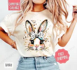 Polka Dot Bow Bunny Shirt Comfort Colors, Easter Tshirt, Trendy Religious Women's Tee, Gift for Her
